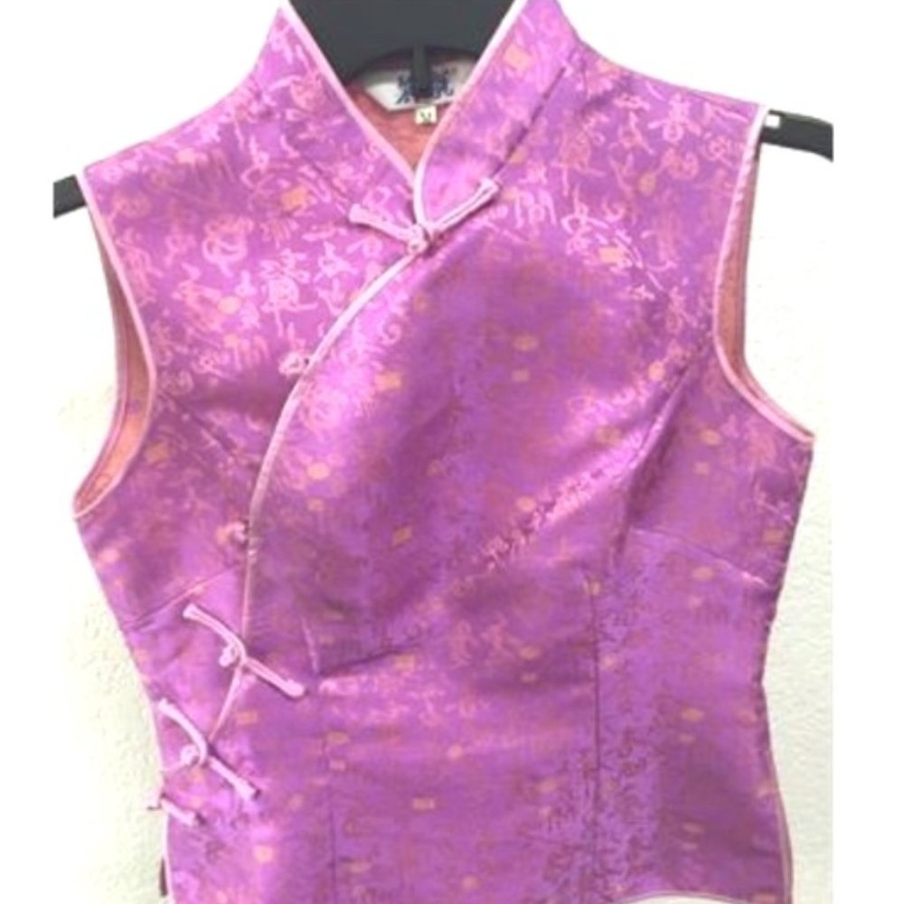 Cheongsam sleeveless satin sheen Top